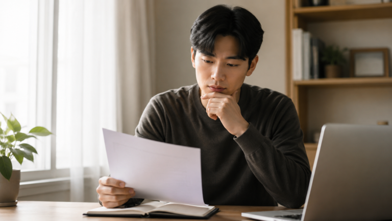 퇴직 관련 서류와 고용보험 가입내역을 비교하며 실업급여 수급조건을 확인하는 모습